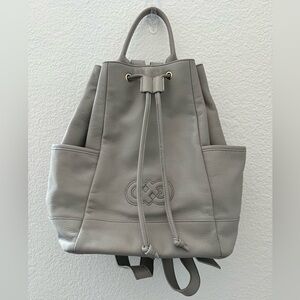 COLE HAAN, Light Gray Logo Drawstring Pebbled Leather Backpack, used.